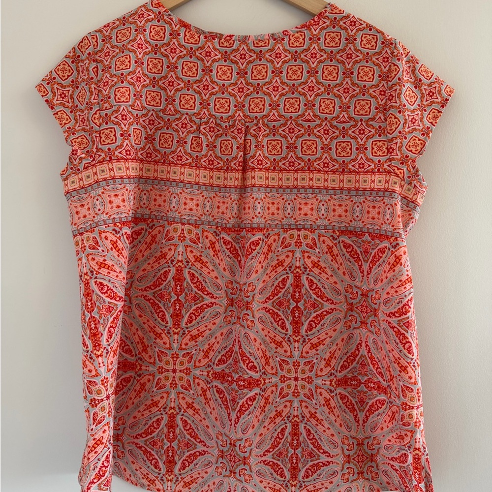 Sanctuary Bobo Mosaic Paisley Print Peasant Blouse Coral Pink‎ FestivalTop M - Picture 5 of 5
